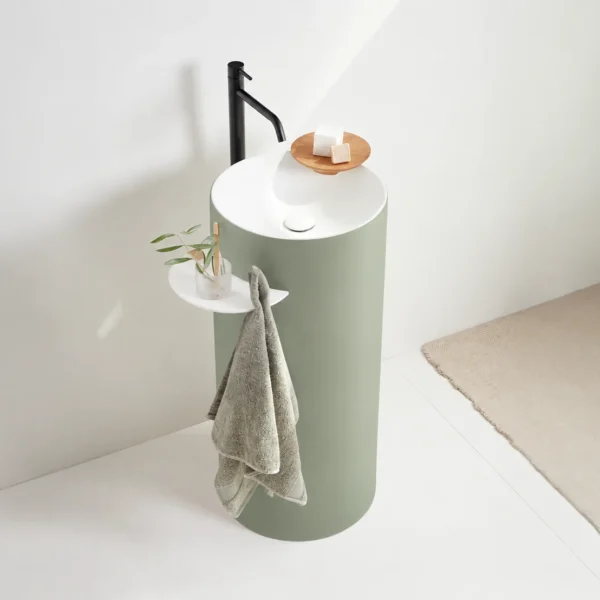 Lavabo Circo Joy de exterior salvia orientativo y repisa izquierda blanca mate