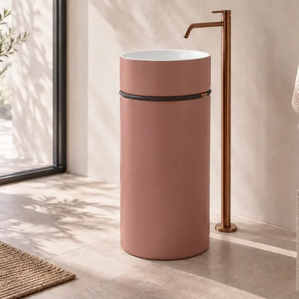 Lavabo Tempo de interior blanco brillo y exterior rosa completo, ejemplo de color orientativo