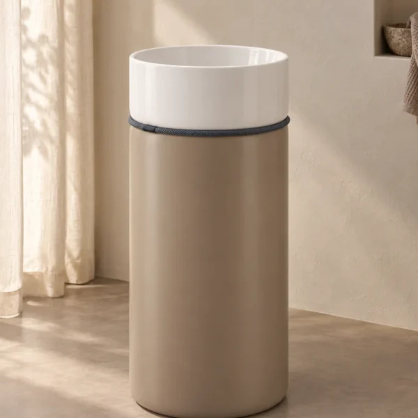 Lavabo Tempo blanco brillo con exterior arena a media altura, ejemplo de color orientativo
