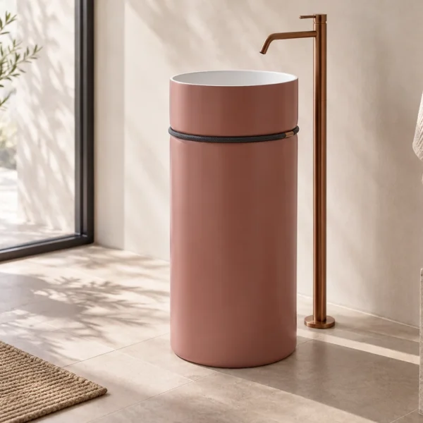 Lavabo Tempo de interior blanco mate y exterior rosa completo, ejemplo de color orientativo