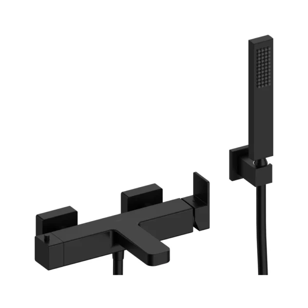 Kit de Grifo Monomando para Bañera y Ducha con Flexo de Silicona – Sanycces – Cubo, acabado negro mate
