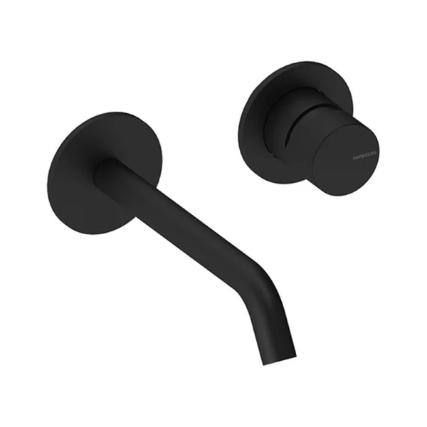 Grifo Monomando de Lavabo Mural Redondo 18 cm – Sanycces – Loop K, acabado negro mate