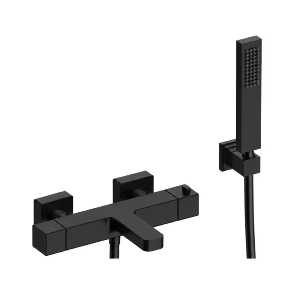 Kit Termostático para Bañera y Ducha con Flexo PVC – Sanycces – Cubo, acabado negro mate