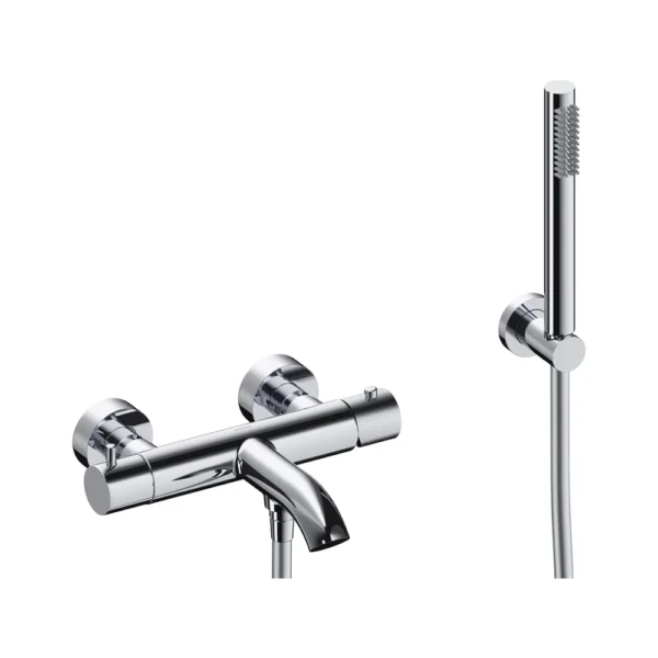 Kit Grifo Termostático para Bañera y Ducha con Flexo de Silicona – Sanycces – Loop K, acabado cromo