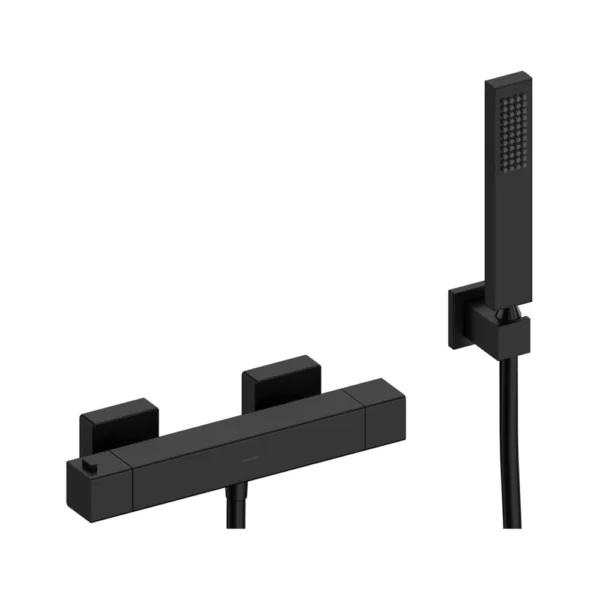 Kit Termostático para Ducha con Flexo PVC – Sanycces – Cubo, acabado negro mate