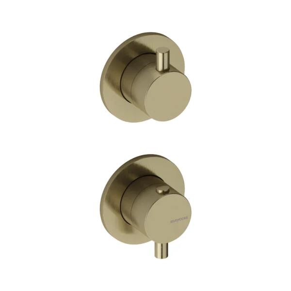Termostático de Ducha Mural Multiposición de 1, 2 o 3 Vías – Sanycces – Loop, acabado oro cepillado